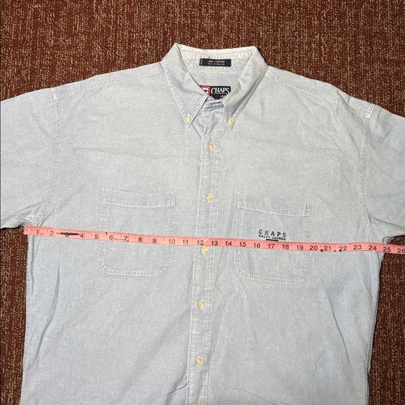 Vintage Chaps Ralph Lauren men’s short sleeve light wash denim Button-Down Shirt - Picture 6 of 12